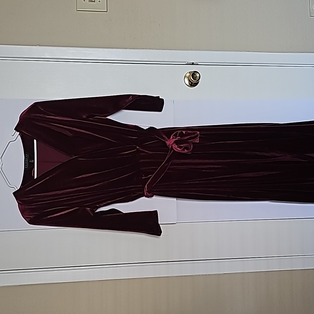 Eloquii Deep Wine Velvet Dress with Hi-Low Hemline